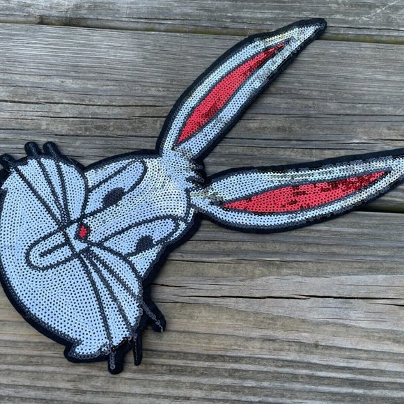 Bunny Patches Iron On Sequin Silver/Red Tone Patches For Jackets Clothes Craft - Picture 2 of 6